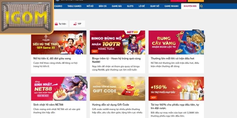 Cập nhật một số khuyến mãi nổi bật tại Net88